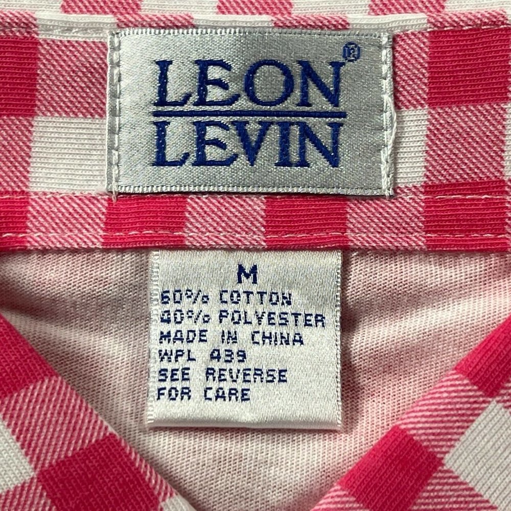 New Leon Levine Polo Shirt Women's Medium Long Sleeve Blouse Pink Gingha… - Picture 3 of 9
